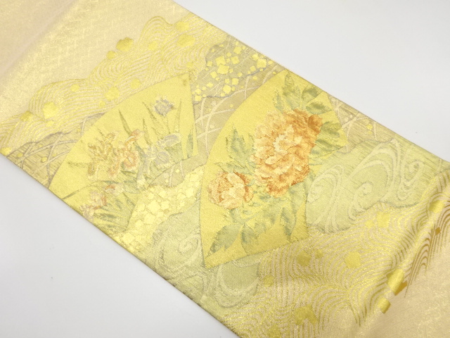 JAPANESE KIMONO / ANTIQUE FUKURO OBI / SILK / SAGA NISHIKI / WOVEN PEONY